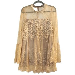 Entro lace boho bell sleeve blouse women's size large